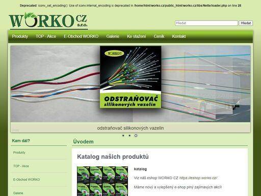 naše společnost se zaměřuje na vývoj a vlastní výrobu, která přináší uživatelům řadu výhod.
mnoholetý výzkum a netradiční řešení problémů bourají hranice současných možností a poskytují vám jako uživatelům dosud nepoznaný užitek.

např.: odrezovače s taninem, pasivátor - stabilizace koroze, odstraňovače rzi, vodního kamene, odstraňovač tisku z plachet, čističe, odstraňovače silikonových vazelín, odmašťovače.
                                                                   www.worko.cz.úvodní informace o produktech společnosti worko cz s.r.o.