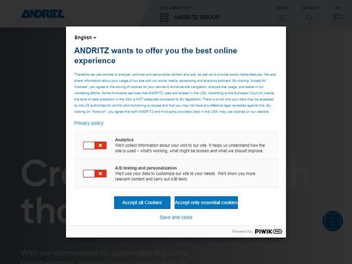 process technologies, equipment, plants and automation: andritz provides world-leading products and services for a wide range of industries.