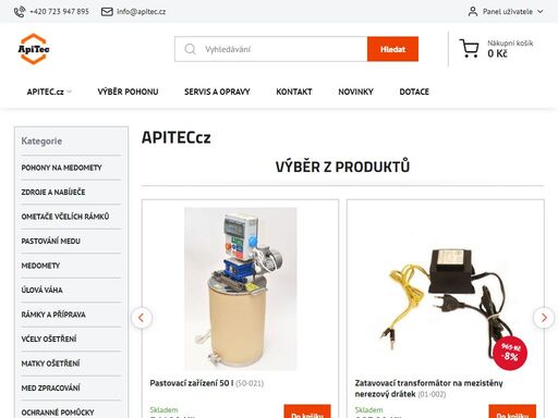 elektrické pohony na medomety, ometače včlích rámků, zatavování mezistěn, pastování medu, opravy elektrických zařízení pro včelaře.