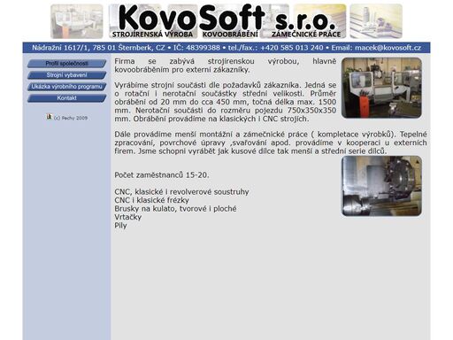 kovosoft s.r.o. - strojírenská výroba, kovoobrábění, zámečnické práce - šternberk