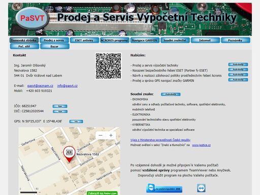 prodej výpočetní techniky, prodej počítačů, servis počítačů, opravy počítačů, počítače, tiskárny, bazar, servis, soudní znalec, eset, nod, acronis, pc servis, gps, navigace, počítačová technika, servis pc, jaromír olšovský prodej a servis výpočetní techniky (pasvt) - dvůr králové nad labem
