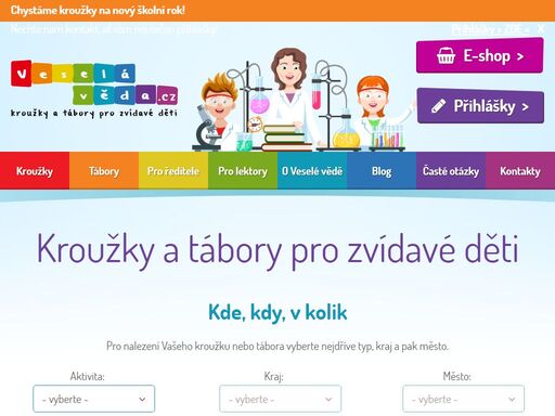 veselá věda pořádá kroužky a tábory pro zvídavé děti. už přes 12 let. kroužky vědeckých pokusů a příměstské tábory najdete ve více než 350 městech.
