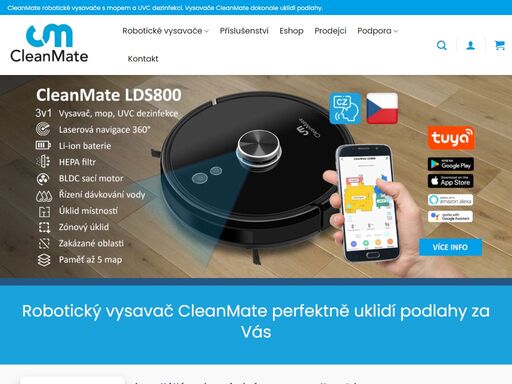 robotický vysavač cleanmate perfektně uklidí podlahy za vás. robotický vysavač cleanmate představuje jednoduchý a účinný úklid podlah. vysává, vytírá a dezinfikuje.