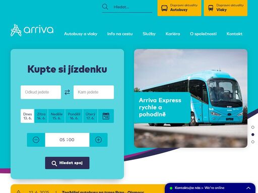  arriva je jednou z největších dopravních společností v evropě. v české republice provozujeme 2 400 autobusů, 35 trolejbusů a 70 vlaků a zaměstnáváme více než 3 500 zaměstnanců.
