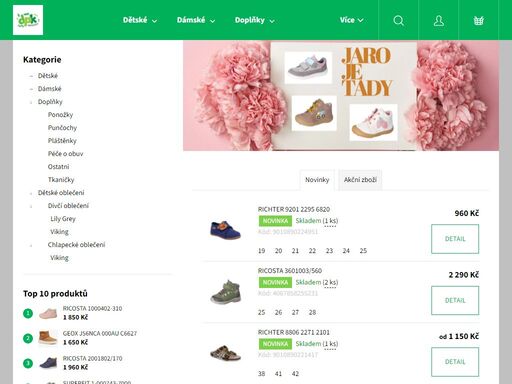 homepage.  
vítáme vás na našem e-shopu :). obujeme celou vaši rodinu a pokud si nejste jistí s výběrem vhodné obuvi, zastavte se na jedné z našich kamenných prodejen, kde vám rádi poradíme. 
 
kamenné prodejny :
- praha barrandov (naproti aquaparku)
po-ne: 10:00-19:00
- říčany u prahy (oc lihovar)
po-ne : 09…