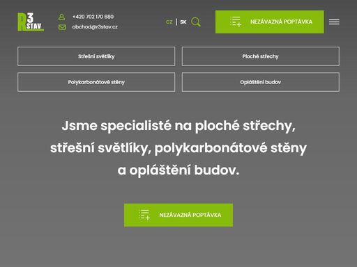 jsme stabilní a progresivní stavební společnost. specializujeme se na rekonstrukce plochých střech, střešních světlíků, prosvětlovacích pásů a opláštěním budov.