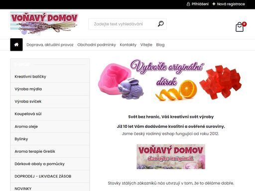 široká nabídka mýdlových hmot, barev do mýdel, aromat, silikonových forem. suroviny pro výrobu svíček, šumivek, koupelových solí