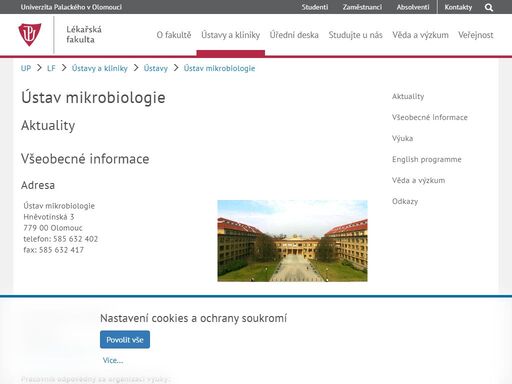 hlavní webové stránky lékařské fakulty univerzity palackého v olomouci