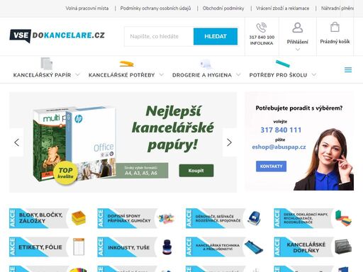 vše pro vaši kancelář od papíru, kancelářských potřeb až po hygienu. máme nejširší nabídku produktů a rádi vám poradíme s výběrem.