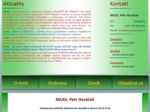 stránky ordinace mudr. petra horáčka