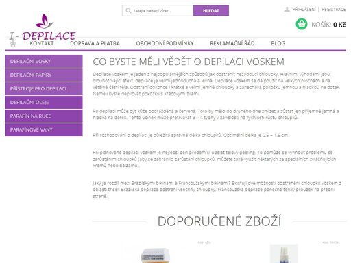v i-depilaci najdete všechny potřeby a doplňky pro dokonalou depilaci celého těla. s depilačním voskem je možná brazilská, bikini i klasická depilace. jedná se o nejúčinnější způsob odstranění chloupků