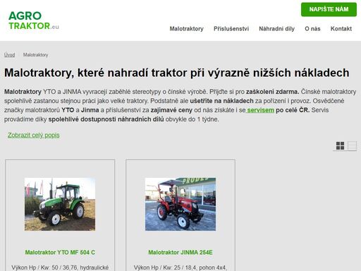 prodáváme malotraktory yto a jinma včetně příslušenství. také traktory, zemědělskou a lesní techniku. se stabilitou 20 let na trhu.