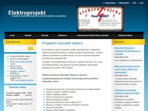 projektování vyhrazených elektrických zařízení, revize elektroinstalací a hromosvodů, výpočty osvětlení