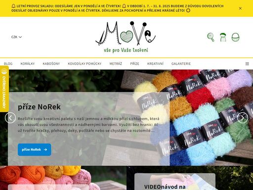 homepage.  
nabízíme široký výběr materiálu pro vaše tvoření.
korálky, látky, příze, ale i mnoho dalšího materiálu pro jiné kreativní techniky.
 
 
přejeme všem inspiraci pro mnoho krásných výrobků . 
všem našim zákazníkům děkujeme za přízeň, podněty, hodnocení i přání, které nám zasíláte
 
 
