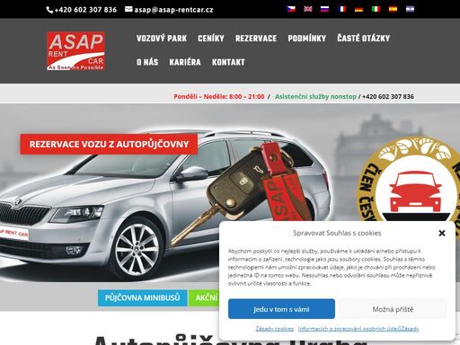 autopůjčovna asap rent car je na trhu 18 let. auta často nová a v perfektním stavu. přistavení po praze zdarma. žádné skryté poplatky.
