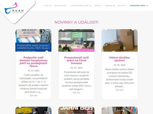 od roku 2012 poskytuje ruah sociální a zdravotní péči v domácím prostředí všem, kteří odbornou pomoc potřebují. naším cílem je, aby každý člověk, který vážně onemocní, nebo v důsledku nemoci umírá, měl možnost se rozhodnout, jestli stráví nejobtížnější období života v lůžkovém zařízení, nebo doma mezi svými blízkými.