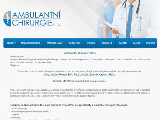 ambulatní chirurgie, praktický lékař, hypnóza, rehabilitace brno