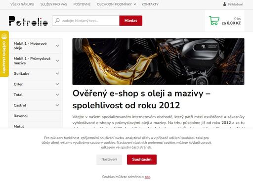 internetový prodej olejů a maziv značek mobil 1, orlen oil, go4lube a total