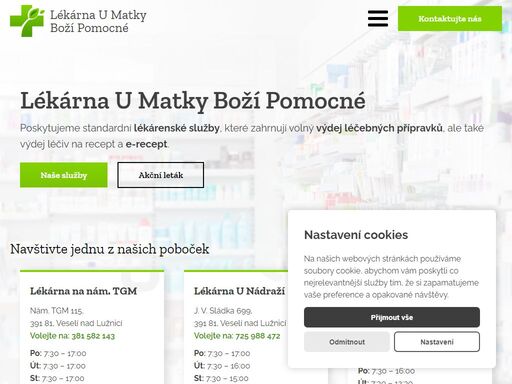 poskytujeme standardní lékárenské služby, které zahrnují volný výdej léčebných přípravků, ale také výdej léčiv na recept a e-recept.