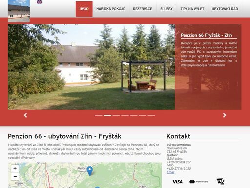 penzion 66 leží v klidné lokalitě u zlína ve fryštáku. nabízí komfortní a nadprůměrné ubytování na úrovni tříhvězdičkového hotelu u zlína