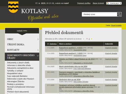 oficiální stránky obce kotlasy