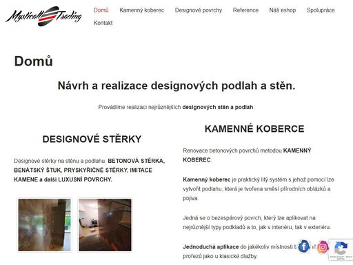 mysticall trading vybavení interierů, designové podlahy, stěrky a kamenné koberce. betonové stěrky, benástké štuky apod.