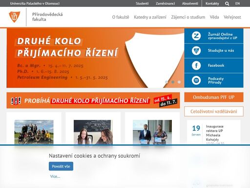 hlavní webové stránky přírodovědecké fakulty univerzity palackého v olomouci