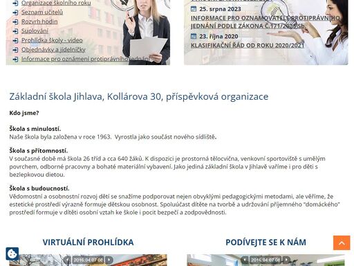 zš jihlava (kollárova 30) se snaží připravit žáky pro život tak, aby byli úspěšní a samostatní. ve všech učebnách probíhá vyučování podle učebnic mšmt a naši učitelé využívají i pracovní sešity a další zajímavé materiály. výchovně-vzdělávací proces p