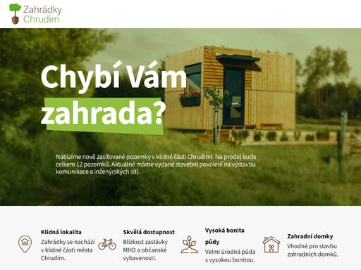 projekt zahrádky chrudim má za cíl nabídnout zájemcům možnost využití 15 rekreačních pozemků (zahrádek) v klidné lokalitě města chrudim – na rozhledně. k dispozici je již pouze 12 pozemků.