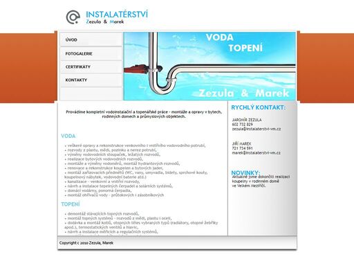 oficiální stránky společnosti instalatérství - zezula a marek, aktuality, fotogalerie, realizace, dotace