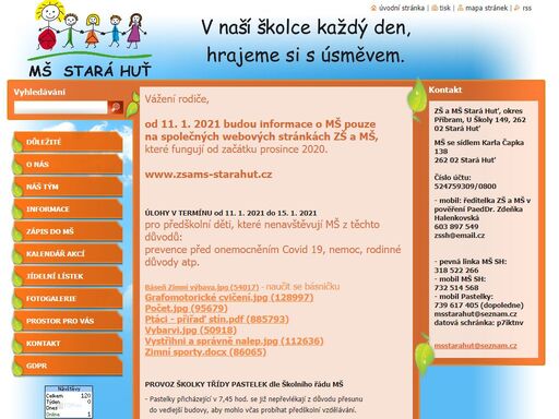 informační stránky mateřské školy ve staré huti.