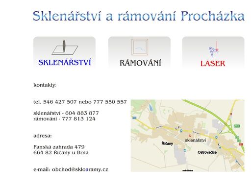sklenářství a rámování procházka, zasklívání, rámování, laser, pasparty, říčany u brna