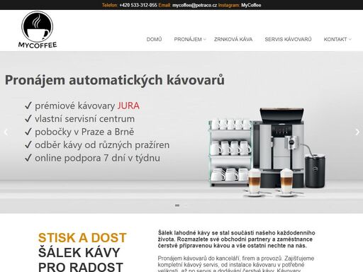 dlouhodobé pronájmy kávovarů v praze a brně. kávový servis pro firmy a kanceláře. pronájem švýcarských kávovarů jura. zajišťujeme i operativní leasing kávovarů. kávovary poskytujeme také za pravidelný odběr kávy. specialisti na kávové řešení pro kanceláře ? 533 312 055.