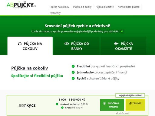 spolehlivě, rychle a bezpečně porovnat ceny půjček? na abpujcky.cz si můžete porovnat nejlepší podmínky pro získání úvěru.