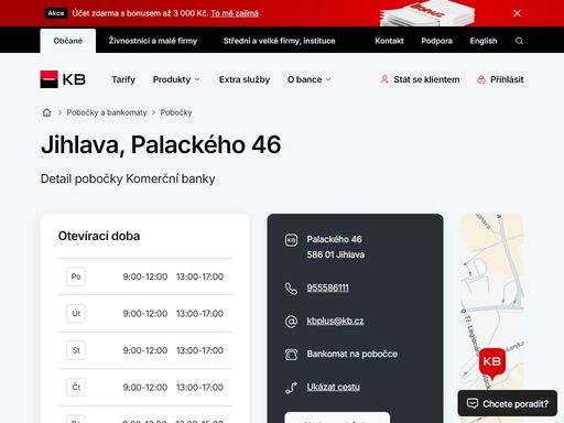 seznam a vyhledávání poboček a bankomatů komerční banky.