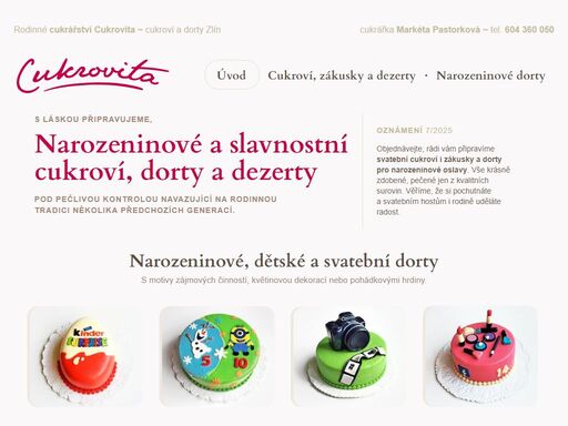 rodinné cukrářství cukrovita zlín, které přistupuje k pečení s nadšením a respektem k tradici cukrářského řemesla. nabízí tradiční cukroví, zákusky, narozeninové a dětské dorty ve zlíně.