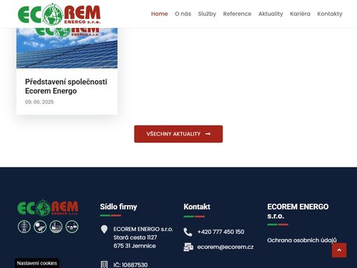 ecorem energo s.r.o. – projekce a výstavba oze, kgj, energocenter a dispečerského řízení pro moderní energetiku a podpůrné služby.