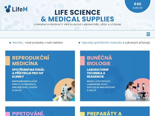 life m je česká společnost, která se zaměřuje zejména na prodej spotřebních materiálů, reagencií a malých laboratorních přístrojů pro reprodukční medicínu (ivf), buněčnou a molekulární biologii, i pro laboratoře obecně.