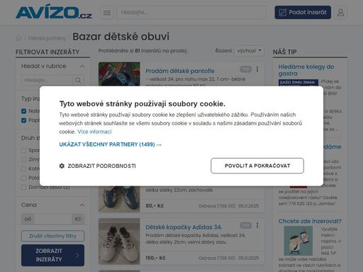 online bazar avízo.cz nabízí mnoho aktuálních inzerátů na prodej dětské obuvi. vyberte si z naší nabídky.