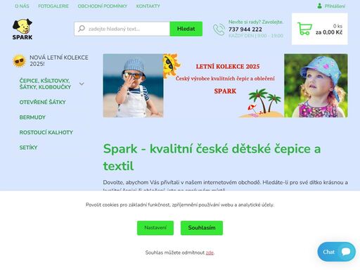 internetový obchod firmy spark. výrobce kvalitních českých, dětských čepic a dětského oblečení.