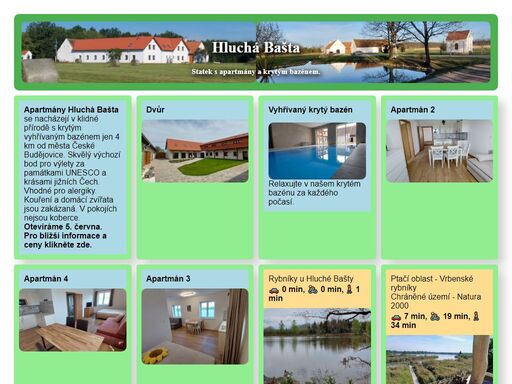 apartmány hluchá bašta – ubytování v branišově u českých budějovic. komfortní apartmány s krytým vyhřívaným bazénem, obklopené přírodou. skvělé místo pro relax i výlety.