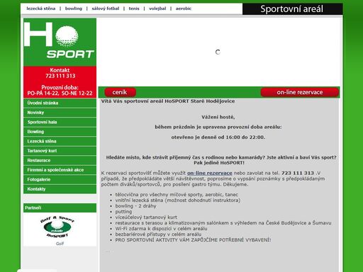 hosport, sportovní areál staré hodějovice, české budějovice, hala, golf, bowling, restaurace, lezecká stěna, indoor golf, golfový trenažér