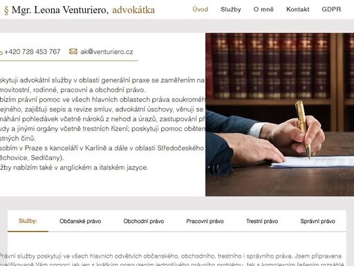 poskytuji advokátní služby v oblasti generální právní praxe se zaměřením na nemovitostní, rodinné, pracovní a obchodní právo. působím v praze a středních čechách. mgr. leona venturiero, advokátka