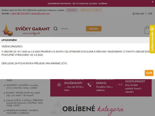 nabízíme veškeré komponenty pro výrobu svíček, mýdel i jiných hobbytechnik.