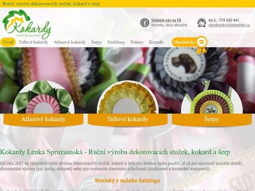 ruční výroba dekorovacích stužek, kokard a šerp pro soutěže koní, koček, psů apod. šerpy a stužkování maturantů.