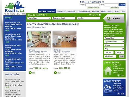 realitní server s nabídkou bytů, domů, pozemků na prodej i pronájem. software pro realitní kancelář zdarma