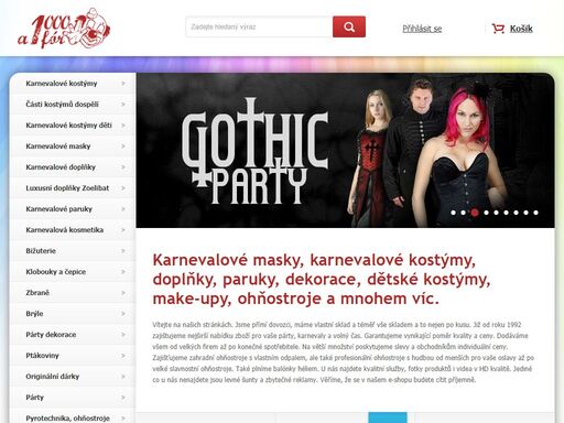 prodej zábavního zboží, karnevalové masky, karnevalové kostýmy, karnevalové paruky, karnevalové doplňky a dekorace, dětské kostýmy, ohňostroje