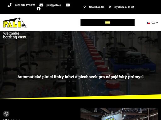 vítejte u pali, české rodinné firmy, která má 25 let zkušeností v oboru a specializuje se na dodávky kompletních automatických plnicích linek pro lahve a