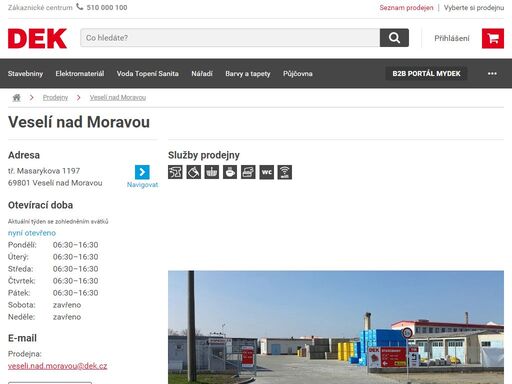 stavebniny dek veselí nad moravou. přijeďte si vybrat, co potřebujete pro svou stavbu nebo rekonstrukci. služby a otevírací doba na prodejně veselí nad moravou.