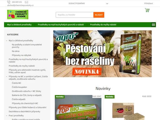 vítejte v našem obchodě. česká společnost chemické produkty – jeseník nabízí chemické produkty pro různá použití. v naší široké nabídce naleznete vše potřebné – čistící přípravky, úklidové prostředky, motorové oleje, maziva, dezinfekční prostředky, barvy, laky, hnojiva a substráty či přípravky na hubení škůdců.…